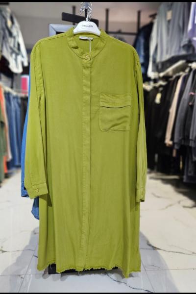 Uzun Boy Tensel Gömlek Yağ Yeşili