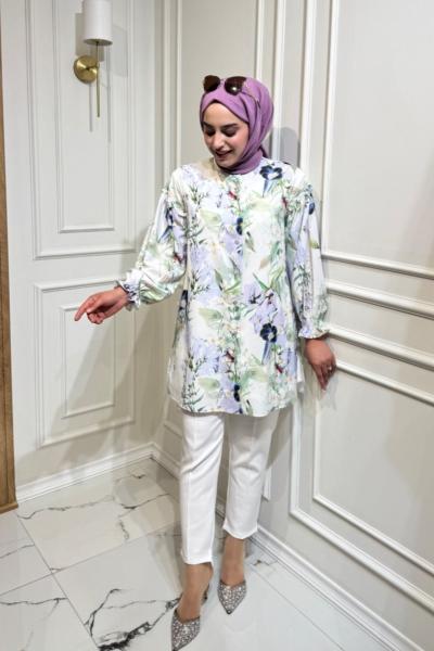 Mihraa Gömlek Turkuaz Beyaz