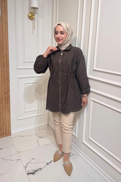 Nakış Detaylı Kap Kahverengi