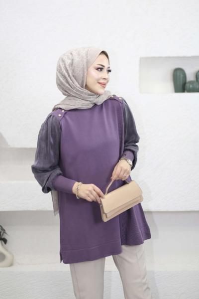Düğme Detaylı Kupra Tunik Lila