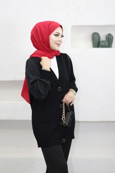 Kupra Kollu Merserize Hırka Siyah