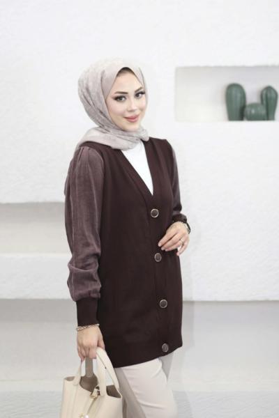 Kupra Kollu Merserize Hırka Kahverengi