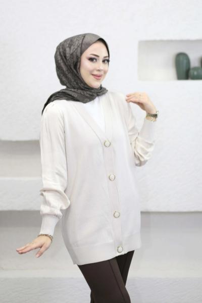 Kupra Kollu Merserize Hırka Krem