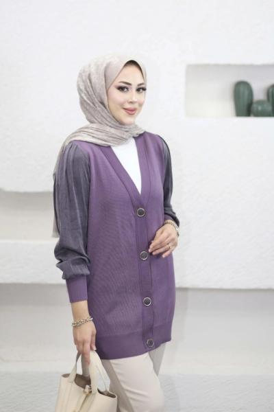 Kupra Kollu Merserize Hırka Lila