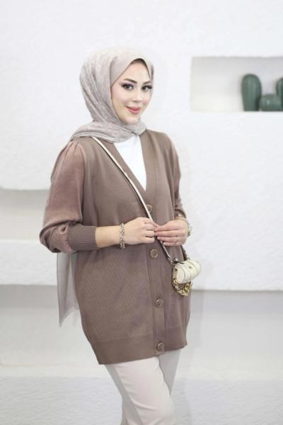 Kupra Kollu Merserize Hırka Vizon