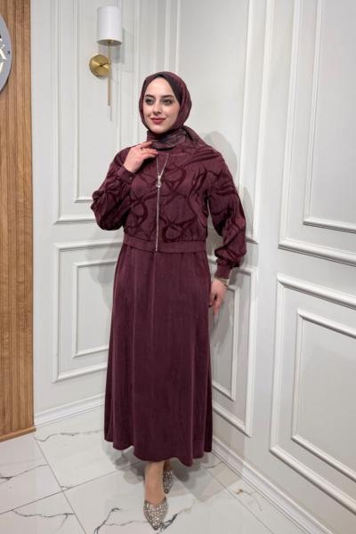 İpek Kupra Elbise Bordo