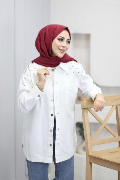 YILDIZ TAŞLI ZIMBALI CEKET Beyaz