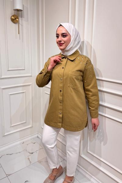 YILDIZ TAŞLI ZIMBALI CEKET Yağ Yeşili