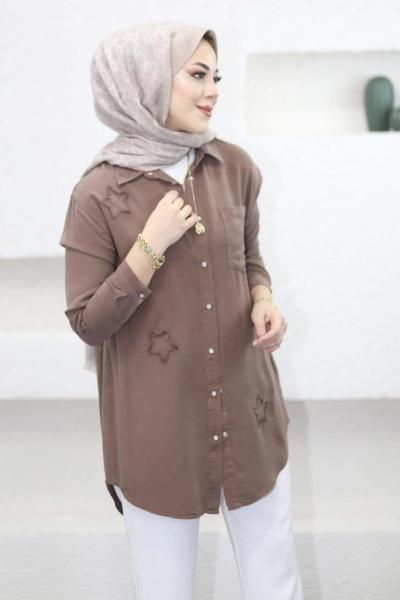 Yıldız Tensel Gömlek Kahverengi