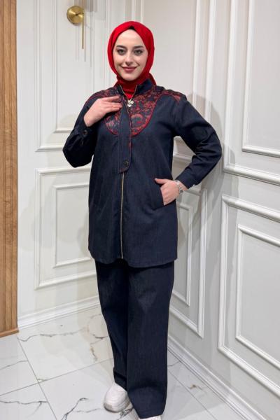 Desenli Kot Takım Lacivert