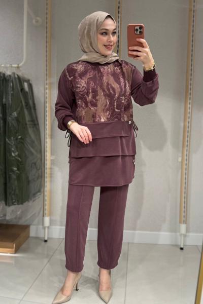 Ebru Desenli Takım Bordo