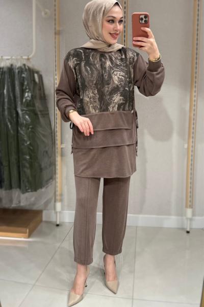 Ebru Desenli Takım Kahverengi
