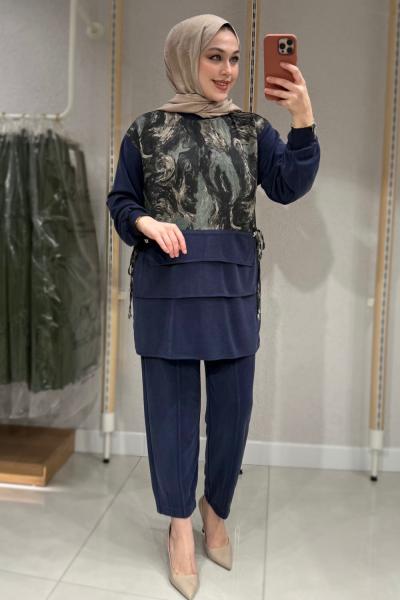Ebru Desenli Takım Lacivert