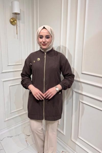 Düğme Detaylı Kap Kahverengi