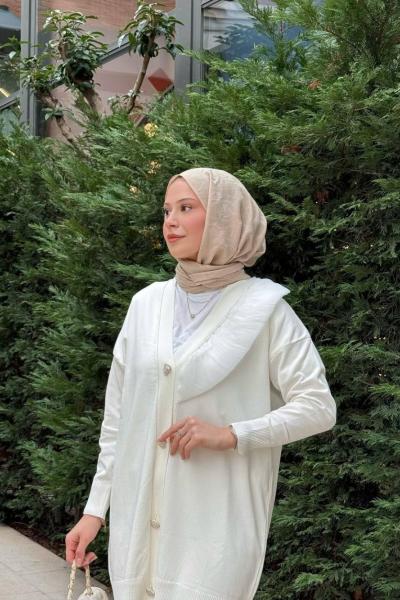 Merserize Fırfırlı Hırka Ekru