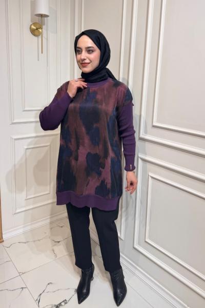 Fermuarlı Kupra Tunik Mor