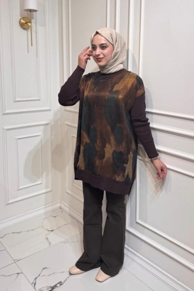 Fermuarlı Kupra Tunik Kahverengi